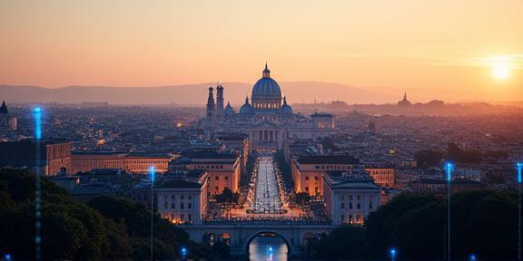 Italy modern city with mobile network digital overlay